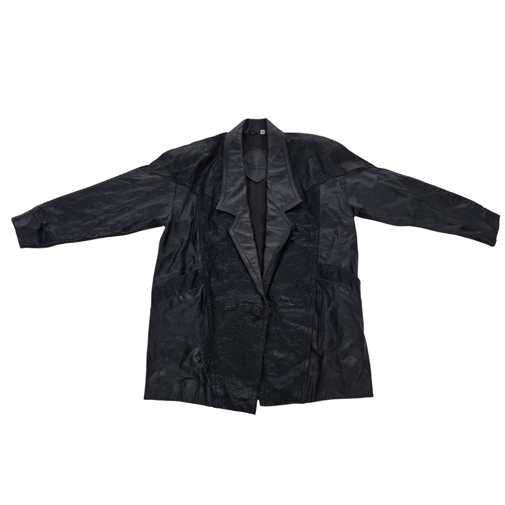 Prinston New York Vintage Black Leather Blazer Textured Panels Size Small Korea